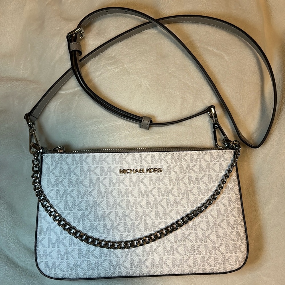 MICHAEL KORS JET SET TRAVEL MD ZIP POUCHETTE CHAIN SHOULDER CROSSBODY BAG